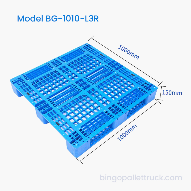 1000×1000mm Kekuatan Tinggi 4 Hala Masuk 3 Pelari Pallet Plastik