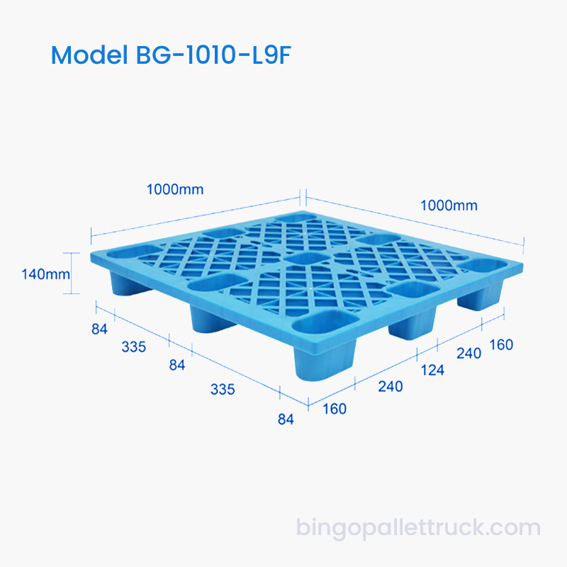 1000x1000mm HDPE Pallet Plastik Ringan Kemasukan 4 Hala untuk Forklift