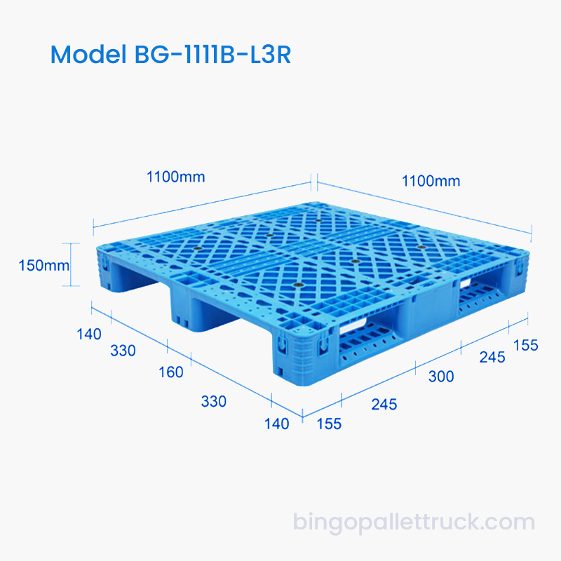 Pelari Pallet Plastik 3 1100x1100mm dengan Tetulang Keluli untuk Logistik