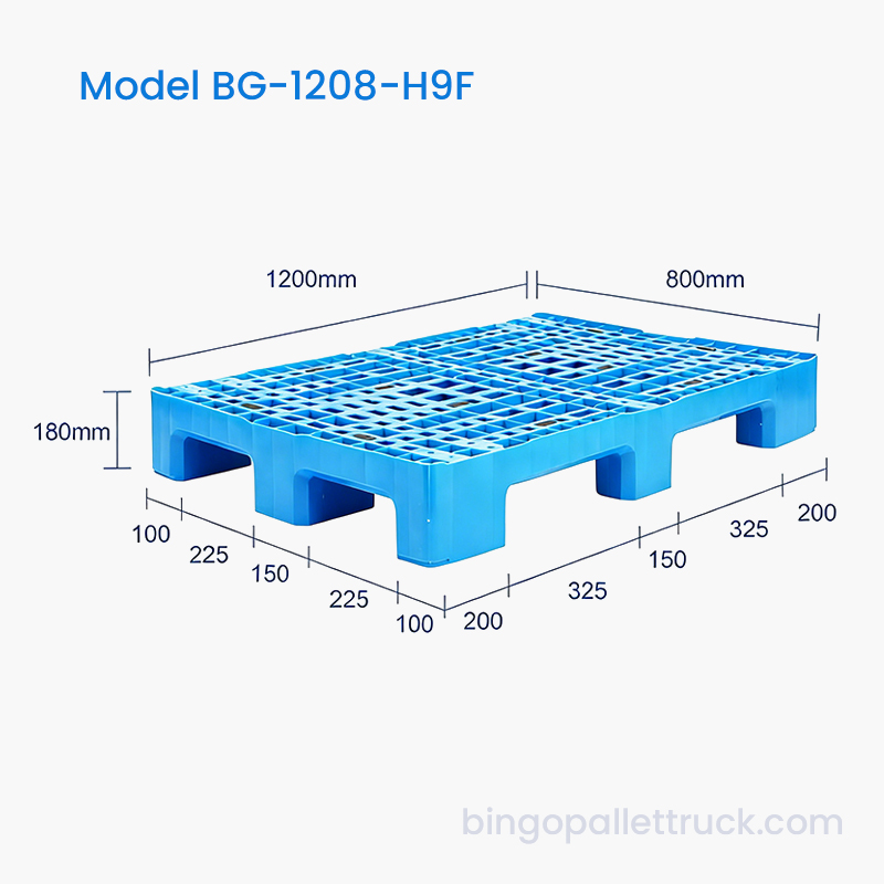 1200x800mm Pallet Plastik HDPE Tugas Berat 9 Kaki untuk Logistik