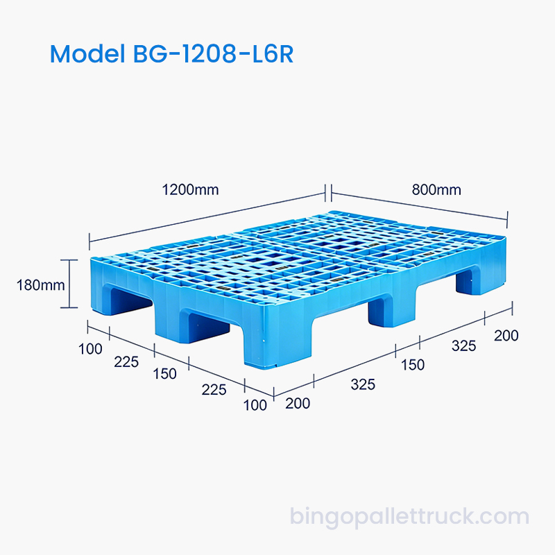 Pallet Plastik Enam Pelari Bertetulang 1200x800mm untuk Gudang