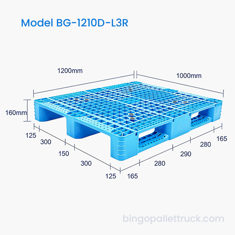 1200x1000mm Pallet Plastik Bertetulang Keluli 3 Pelari