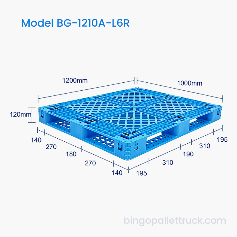 Pallet Plastik Enam Pelari 1200x1000mm untuk Kegunaan Logistik