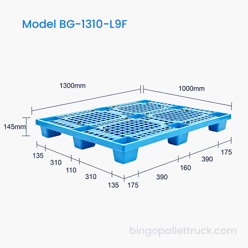 Pallet Plastik Tugas Ringan 9 Kaki 1300x1000mm Kekuatan Tinggi untuk Logistik