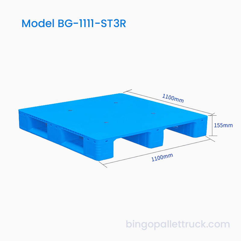 1100×1100mm Pallet Plastik 3 Pelari Pepejal Teratas