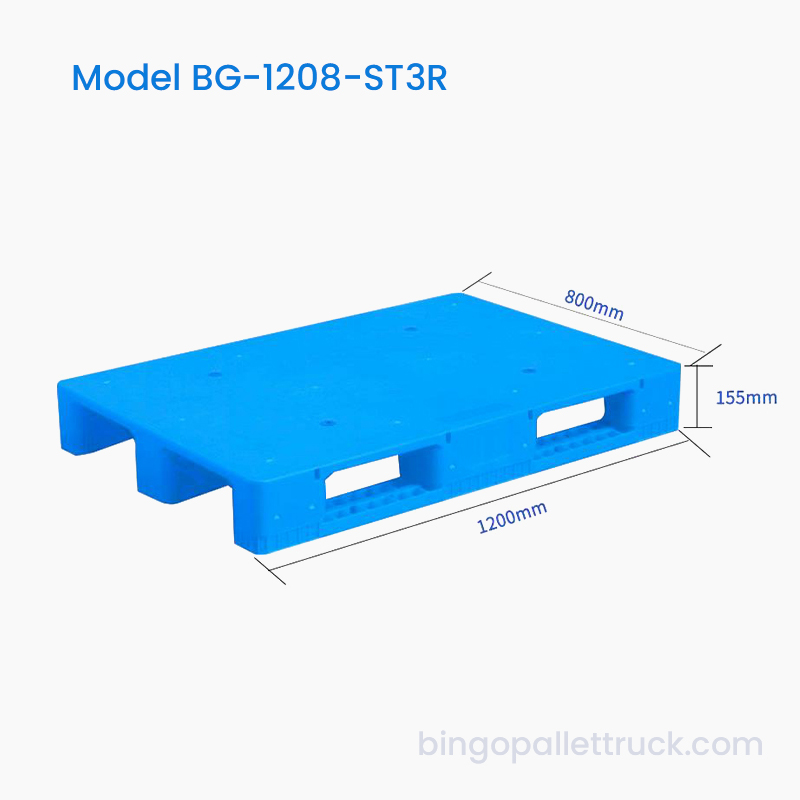 Pallet Plastik 1200×800mm Pepejal Top 3 Pelari untuk Gudang