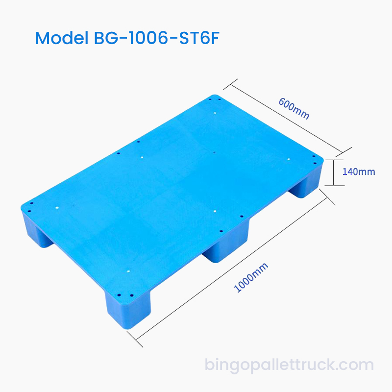 Pallet Plastik Atas Pepejal 1000x600mm Gaya Enam Kaki untuk Logistik