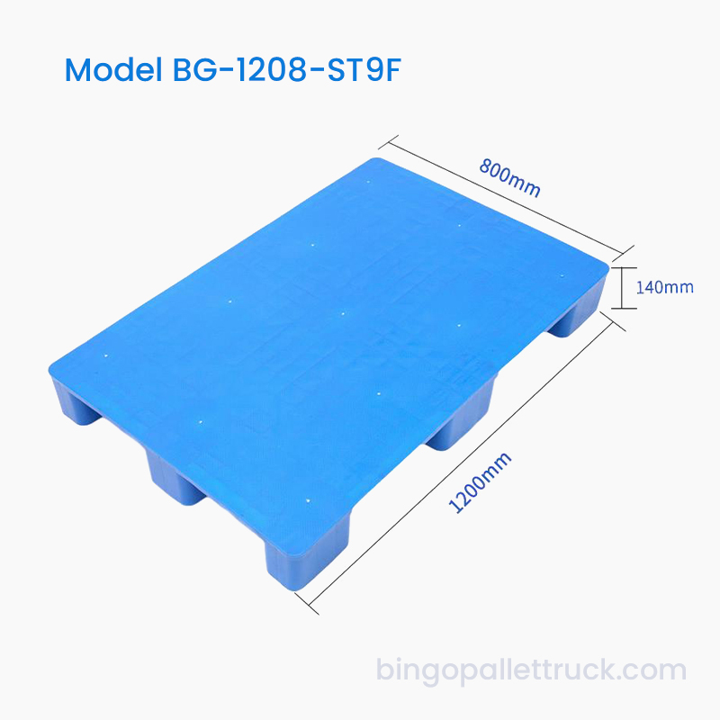 Pallet Plastik Atas 9 Kaki Pepejal 1200x800mm Boleh Dikitar Semula untuk Logistik