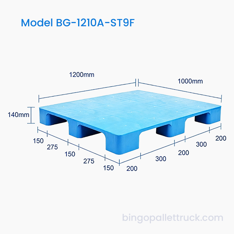 Pallet Plastik Atas 9 Kaki Pepejal 1200x1000mm Tahan Lama untuk Penggunaan Penghantaran yang Kerap