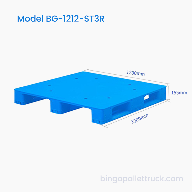 Pallet Plastik Atas Pepejal 1200x1200mm Tiga Pelari untuk Logistik Berat