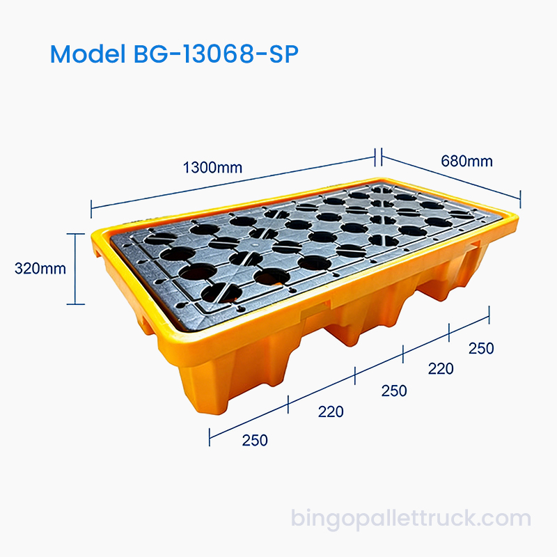 Pallet Penahan Tumpahan 1300×680mm untuk Penyimpanan Bahan Kimia Gudang Industri