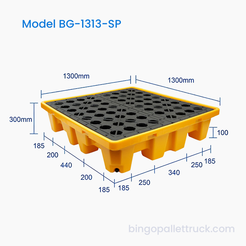 Pallet Tumpahan Kalis Bocor 1300x1300mm untuk 4 Dram