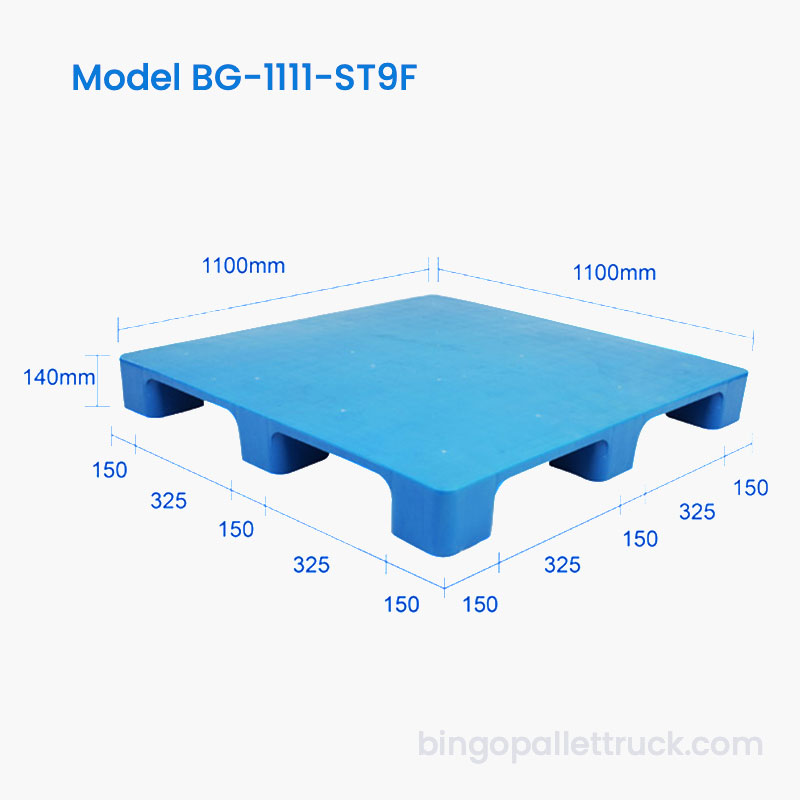 Industri 1100x1100mm Pepejal Atas 9 Kaki Pallet Plastik Untuk Gudang