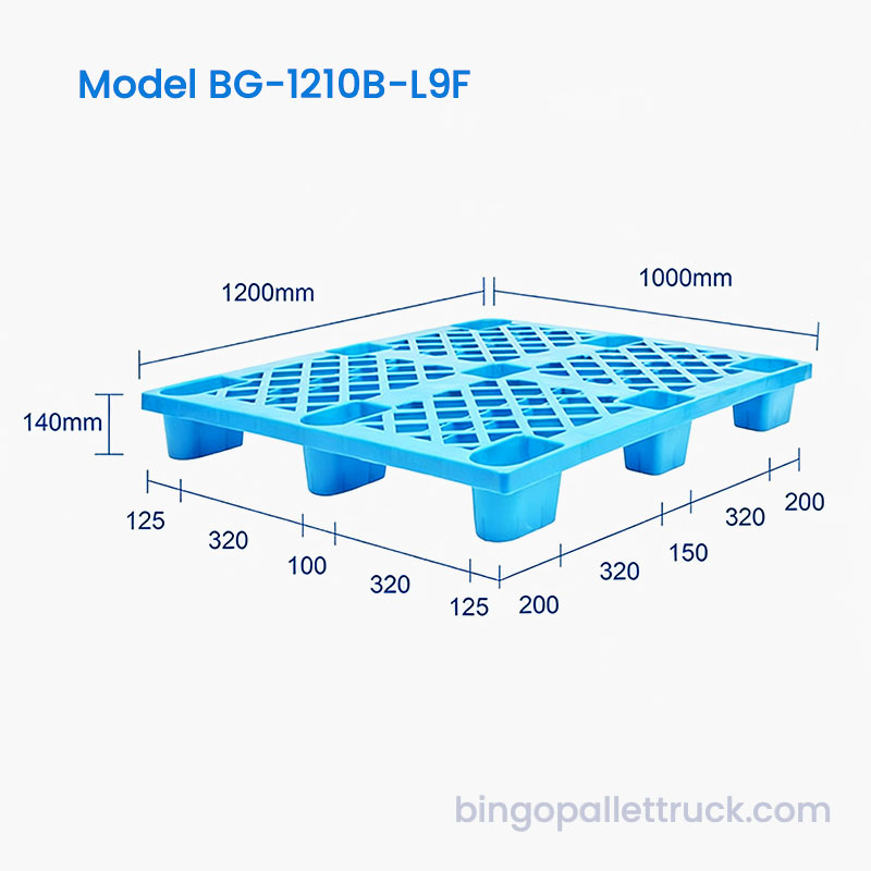 1200x1000mm Pallet Plastik Ringan 9 Kaki untuk Penyimpanan Runcit