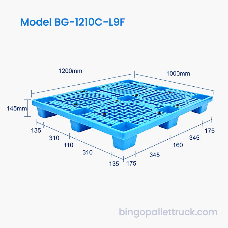 9 Kaki 1200x1000mm Pallet Plastik Serasi dengan Forklift Standard