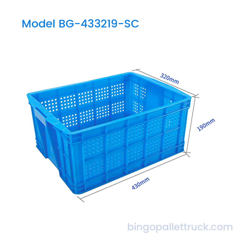 Peti Plastik Boleh Bertindan HDPE 22L dengan Struktur Lubang Bulat Bertetulang