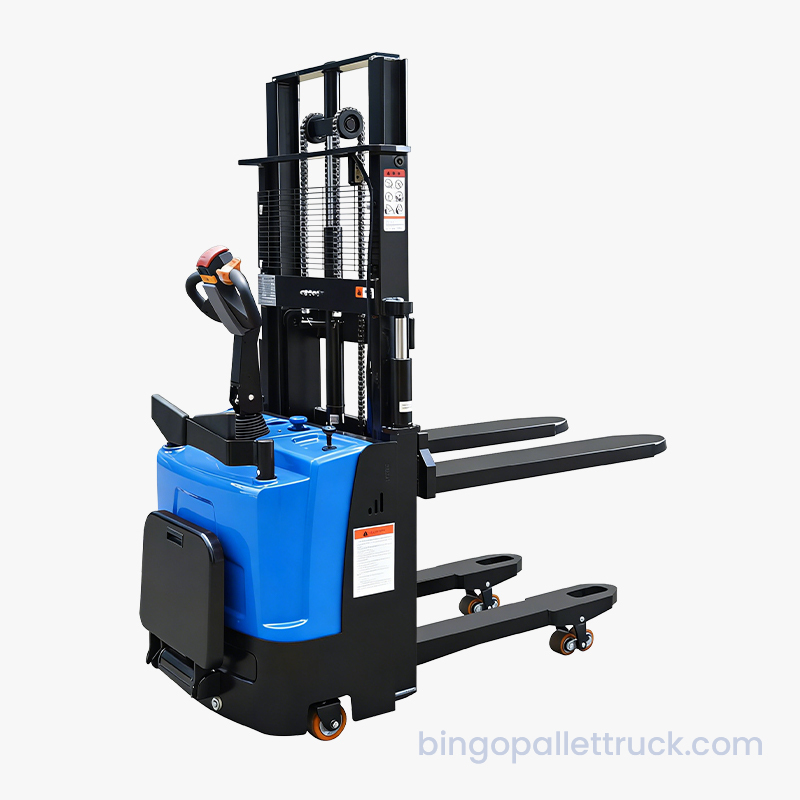 1500kg Double Lift Electric Stand-on Pallet Stacker untuk Penyusun Pallet yang Cekap