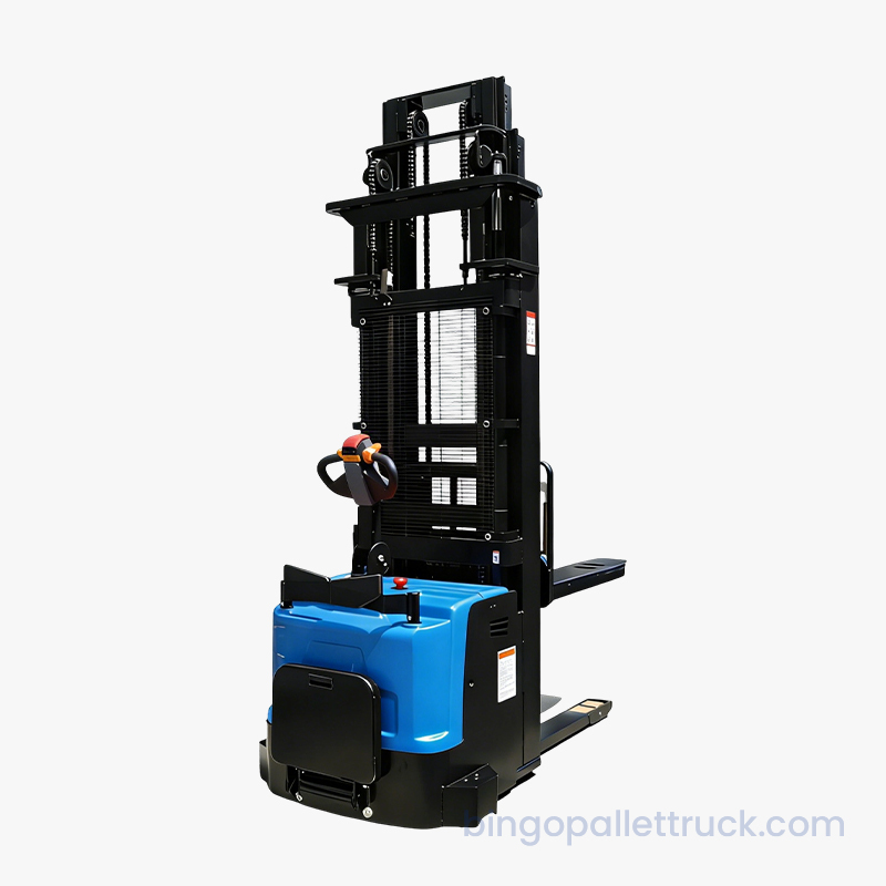 2000kg EPS Three Mast Electric Stand-on Stacker untuk Jangkauan Tinggi